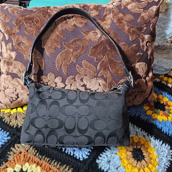 2005 Vintage y2k Coach Demi Shoulder Bag in Black Monochrome Jacquard Purse - Picture 3 of 8